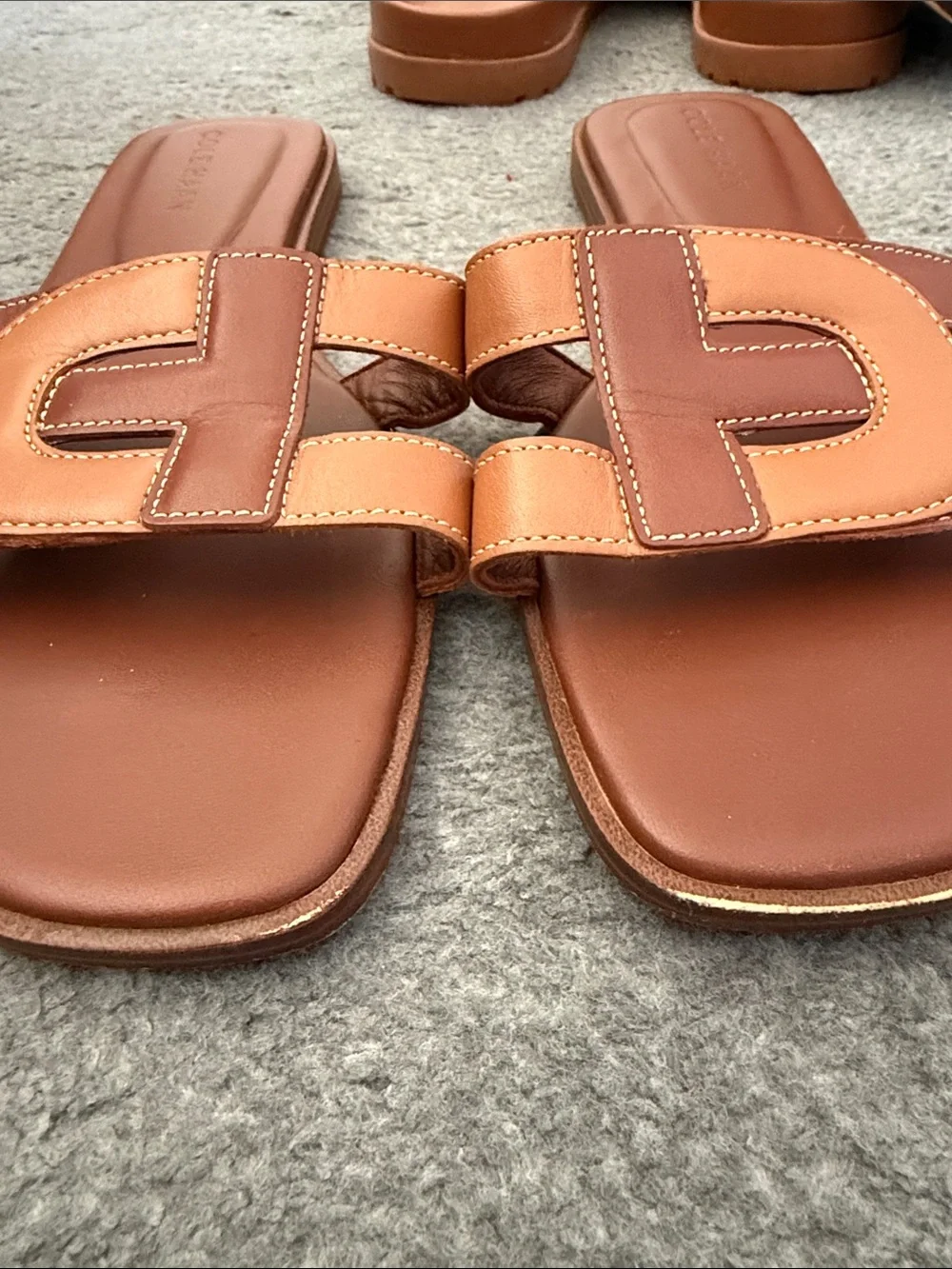 Cole Haan Two-Tone Tan and Brown Leather Slide Sandals